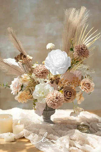 Miniatura 2 de Ling's moment Caja de Flores Falsas, Tallos de Vegetación Artificial Falsa Rosas de Espuma Dalia Hortensia de Seda Peonía Flor de Tela para Centros