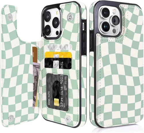Miniatura 12 de Funda compatible con iPhone 13 Pro Max con tarjetero y ranuras para tarjetas integradas de piel sintética, función atril y a prueba de golpes