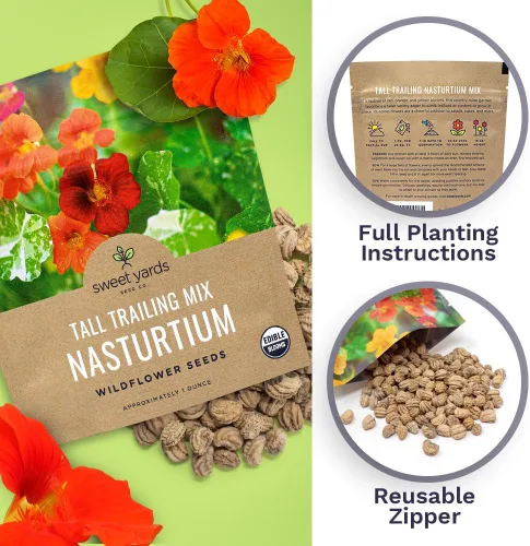 Miniatura 5 de Semillas de capuchina – Colores mezclados – Paquete extra grande – Más de 200 semillas de flores polinizadas abiertas sin OMG – Tropaeolum majus