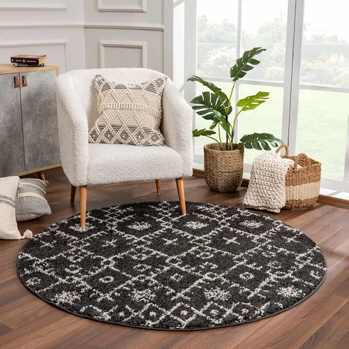 Miniatura 101 de Hauteloom, Duncans - Alfombra de estilo granja de pelo mullido para sala y dormitorio, con borlas - Beige, carbón, gris - 2 pies 7 pulgadas x 7 pies