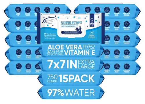 Miniatura 12 de Air Jungles Toallitas desechables de tamaño de viaje envueltas individualmente, 50 unidades, toallitas para glúteos con aloe vera y vitamina E