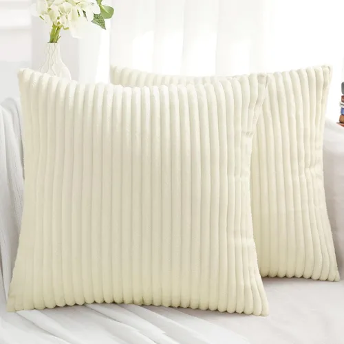 Miniatura 29 de Simmore Juego de 2 fundas de almohada decorativas de 16 x 16 pulgadas, fundas de almohada suaves de franela de felpa natural de doble cara para sofá