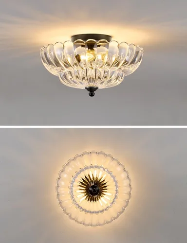Miniatura 5 de Lámpara de techo semiempotrada de 3 luces, cristal vintage con marco de metal negro, iluminación moderna cerca del techo para dormitorio, cocina