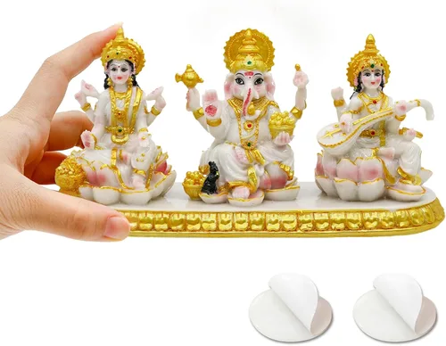 Miniatura 5 de Estatua india de Ganesha Lakshmi Saraswati – 3.9 pulgadas de alto Dios hindú Ganpati Laxmi para decoración de tablero de automóvil, India Murti