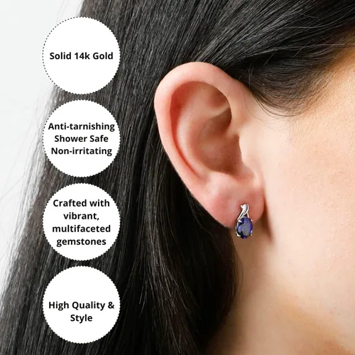 Miniatura 3 de 14k Yellow or White Gold Gemstone Oval Drop Stud Earrings for Women Twist with Push Backs and 8mm x 6mm Birthstone by MAX + STONE
