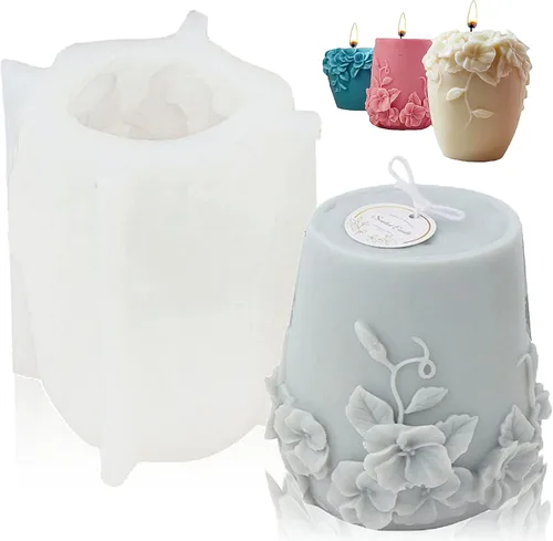 Moldes de vela cilíndrica de silicona, 3D de flores de ratán para velas de aromaterapia, fabricación de jabón hecho a mano, moldes de cera