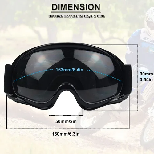 Miniatura 2 de Gafas de Dirt Bike para Niños Resistentes a Impactos Ajustables para Jóvenes ATV Motocicleta Todoterreno Conducción Motocross Carreras Ciclismo Negro