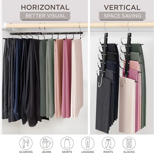 Miniatura 4 de MORALVE Perchas para pantalones que ahorran espacio – Perchas europeas de madera de haya para bufandas y jeans – Organizador de armario y estante