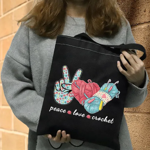 Miniatura 6 de JXGZSO Bolsa de maquillaje de ganchillo de amor de la paz del bolso del proyecto que hace punto con el regalo de la tejedora de, Peace Love Crochet