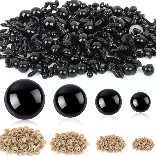 Miniatura 7 de UPINS 500 piezas de ojos de seguridad de plástico negro de 6 a 0.472 in con arandelas para manualidades de animales de ganchillo, proveedor