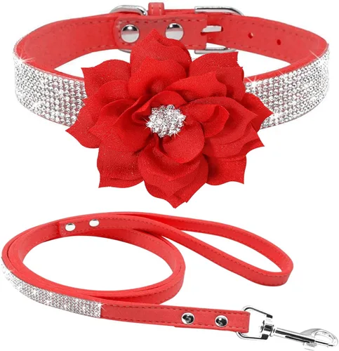 Miniatura 8 de Conjunto de Collar y Correa para Mascotas, Bonito y Deslumbrante de Ante Suave con Diamantes de Imitación de Cristal, Collar y Correa para Gatos