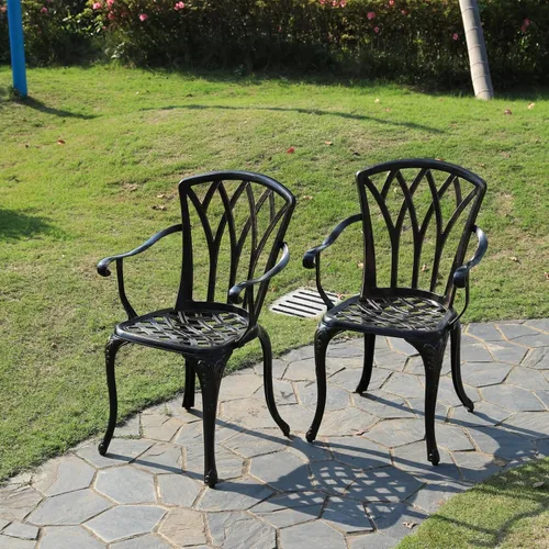 Miniatura 2 de KAILI Rose Garden - Sillas bistró de aluminio fundido, asientos decorativos para patio al aire libre, juego de 2, color blanco y negro