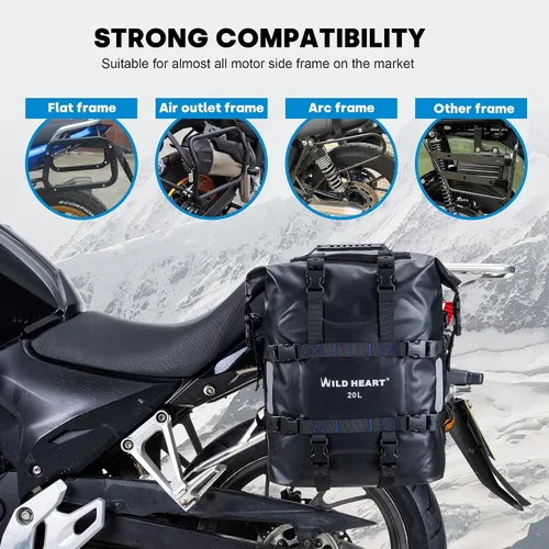 Miniatura 4 de Bolsa lateral para motocicleta WILD HEART de acero inoxidable, bolsa impermeable con suspensión, bolsas de sillín, 20L/25L, bolsa impermeable