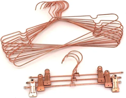 Miniatura 4 de Paquete de 10 perchas de 13 pulgadas para niños, color oro cobre rosa, con alambre de metal brillante, para almacenamiento y exhibición de camisas