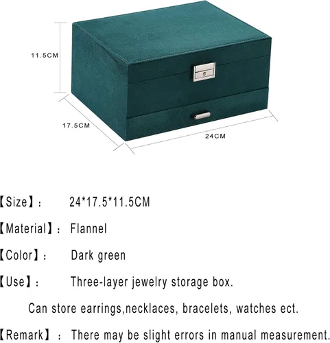Miniatura 5 de ZUZOOQ ZUZ002A - Caja organizadora de joyas de terciopelo de 3 capas con cerradura para anillos collares aretes verde 94 x 67 x 43in