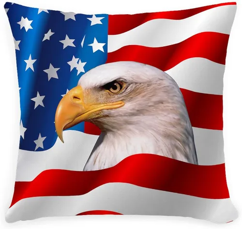 CafePress Bald Eagle On American Flag Everyday Pillow Square Pillow, Decorative Accent Pillow Woven