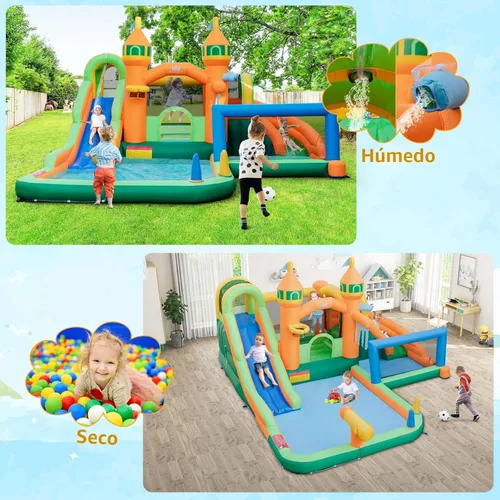 Miniatura 2 de BOUNTECH Tobogán acuático inflable, tobogán acuático 9 en 1 para niños, castillo de salto con fútbol acuático, piscina grande para salpicaduras