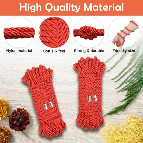 Miniatura 3 de Cuerda de seda suave, cuerda trenzada agradable a la piel (roja, 32 pies)