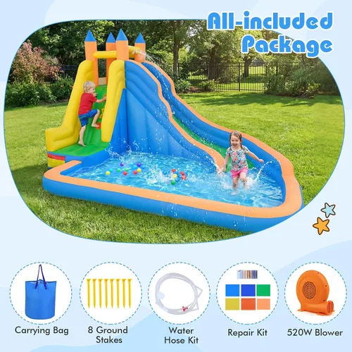 Miniatura 5 de Costzon - Gorila hinchable para piscina de agua con tobogán largo, pared de escalada, incluye bolsa de transporte Oxford, kit de reparación