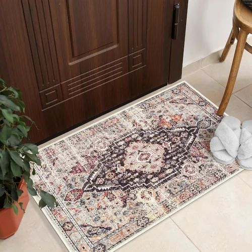 Miniatura 104 de GLN Rugs Bohemian Collection - Alfombra de felpilla lavable a máquina, bohemio vintage, antideslizante, alfombra de felpilla de pelo bajo, alfombra