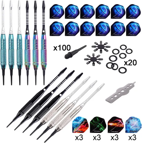 Miniatura 2 de WIN.MAX Darts Plastic Tip - Soft Tip Darts Set - 12 Pcs 18 Gram with 100 Extra Dart Tips 12 Flights Flight Protectors and Wrench for Electronic Dart