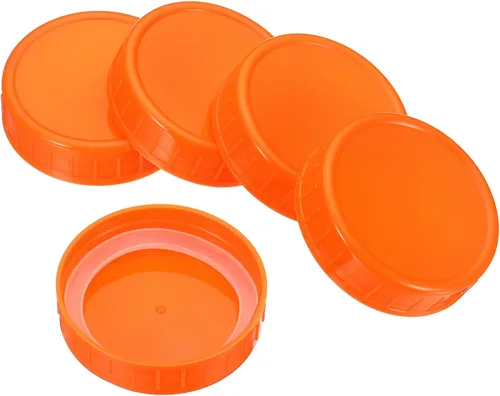 Miniatura 7 de PATIKIL Tapas de plástico de boca regular para tarros de 2.77 pulgadas, 1 juego/6 tapas para tarros de conservas con anillo de sellado de silicona
