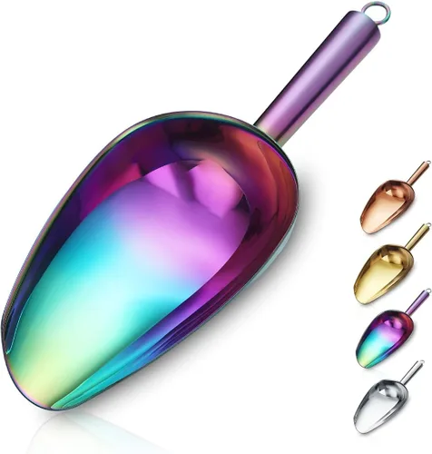 Berglander Cuchara de hielo arcoíris de acero inoxidable de 6 onzas, titanio colorido chapado en metal para máquina de hielo, multiusos para dulces,