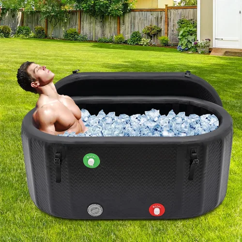 Miniatura 3 de Bañera de hielo portátil para atletas, 98 galones (370 l), bañera inflable independiente con diseño plegable, baño de hielo ovalado grande