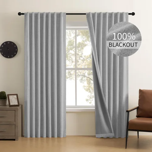 Miniatura 16 de CUCRAF Juego de 2 paneles de cortinas 100% opacas de lino de 84 pulgadas de largo, con pestaña trasera y bolsillo para barra para sala de estar
