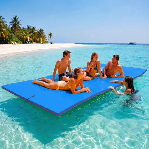 Outroad - Tapete flotante para agua, 3 capas de espuma XPE de 9/12/18 pies, almohadilla de lirio para playa, océano, lago, isla flotante enrollable