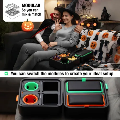 Miniatura 15 de CouchConsole - Bandeja portavasos original para bebidas y aperitivos con reposabrazos, mesa con soporte para teléfono, almacenamiento y organizador