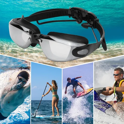 Miniatura 2 de Gafas de natación miopes -2.0D a -8.0D, gafas de natación antiniebla miopes con lente transparente, protección UV sin fugas Plateado