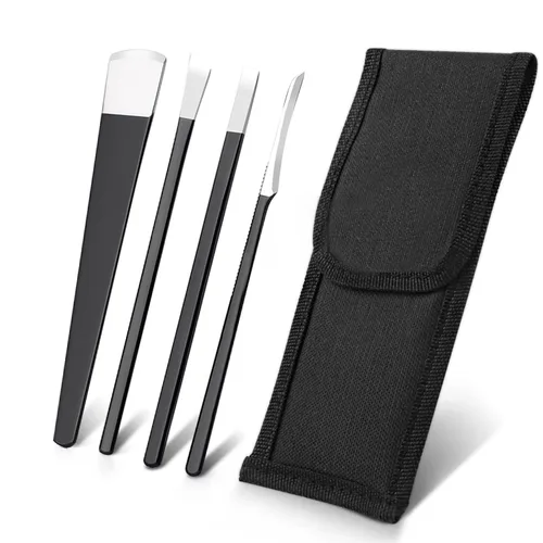 Juego de 4 cuchillos de pedicura de acero inoxidable encarnados para corrección de uñas de los pies, raspador de pies, kit de removedor de uñas con
