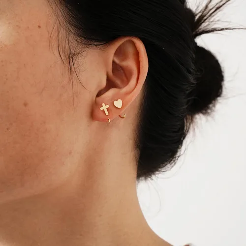 Miniatura 2 de CHIC & ARTSY Aretes de aro de plata de ley 925, pequeños aretes de aro de bola, barra, estrella, luna, corazón, cruz, punto, triángulo, medio aro