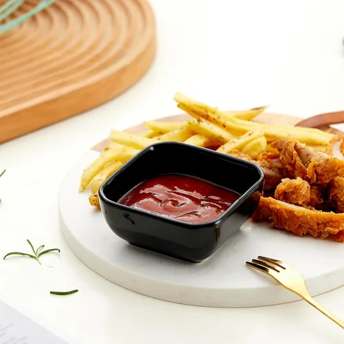 Miniatura 6 de Juego de cuencos de cerámica de 6,3 onzas de porcelana pequeños pequeños platos cuadrados para salsa de soja, buenos para salsa de tomate, soja