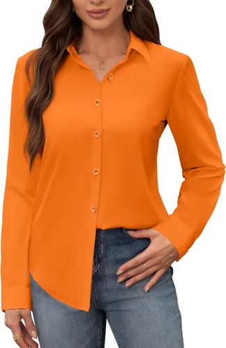Miniatura 12 de Siliteelon - Camisas de vestir para mujer, a prueba de manchas, sin arrugas, de manga larga, sólidas, para trabajo y negocios, con botones