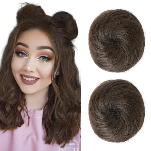 Miniatura 27 de REECHO Piezas de cabello Space Bun, 2 extensiones de moño mini con clip de pinza en extensiones de moño falsas de orejas de gato y desordenadas