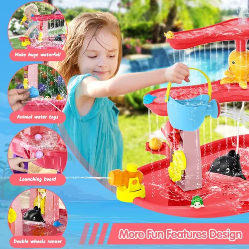 Miniatura 2 de Juguetes de mesa de agua de arena 2026 para niños pequeños de 1-3, 3-5 años con paraguas, juguete de mesas de agua al aire libre para niños de 3 Rosa