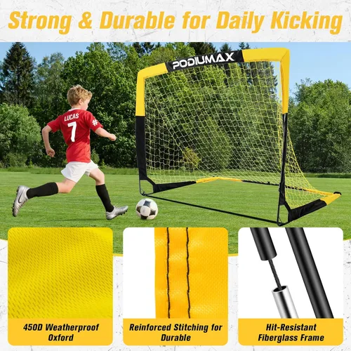 Miniatura 4 de PodiuMax Juego de porterías de fútbol para niños, conjunto de 2, de 4x3 pies. Porterías de fútbol emergentes, portátiles y para el patio trasero