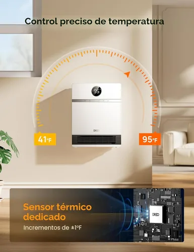 Miniatura 6 de Dreo Calentador de pared inteligente, calentador eléctrico IP24 con enchufe ALCI para uso en interiores, oscilación de 30°, termostato ajustable