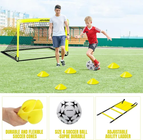 Miniatura 8 de Portería de fútbol para niños de nivel profesional en el patio trasero, red de fútbol de poliéster de 5 capas resistente a desgarros y postes de 10