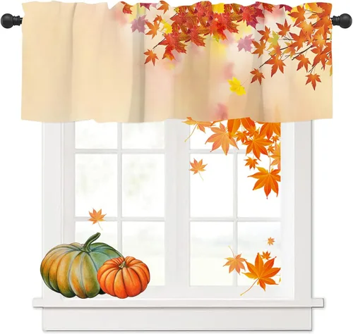 Miniatura 10 de Cenefas de Halloween para ventanas, cortina de calabaza con sombrero de bruja, cortinas cortas con bolsillo para barra, cortinas de cenefa