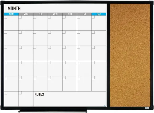 Miniatura 9 de XBoard Pizarra de borrado en seco con calendario 28 X 20 - Juego de pizarra con calendario mensual, pizarra blanca magnética + corcho con marco