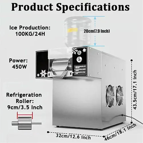 Miniatura 7 de Máquina trituradora de hielo comercial, Máquina de hielo de copo de nieve, Máquina de hielo continua, Trituradora de hielo de acero inoxidable