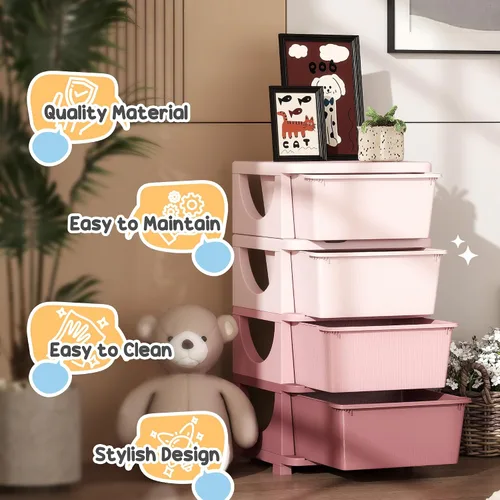 Miniatura 6 de Qaba Unidad de almacenamiento de 4 niveles para niños, organizadores de juguetes y almacenamiento con 4 cajones para dormitorio de niños, guardería