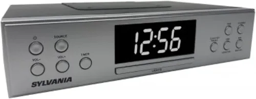 PROSCAN - Radio reloj para debajo del gabinete, sistema de música con transmisión Bluetooth y radio FM, color plateado