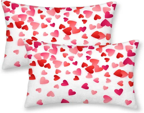 Miniatura 10 de AEIOAE - Juego de 2 fundas de almohada de San Valentín, de 16 x 16 pulgadas, rojo, con diseño de corazón de amor, fundas de almohada decorativas