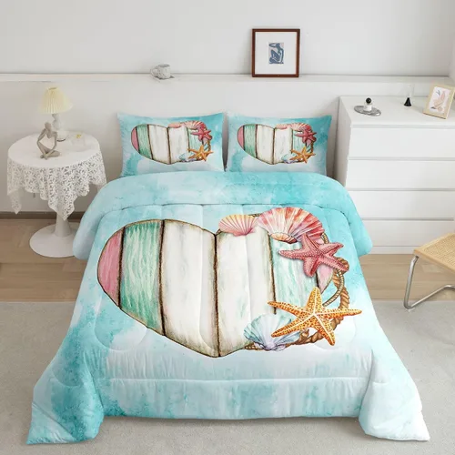 Miniatura 9 de Juego de edredón de ballena individual, juegos de ropa de cama retro con temática náutica para decoración de dormitorio, edredón de plumón de vida