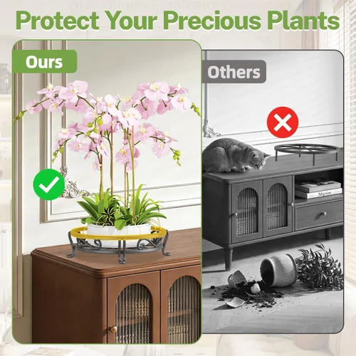 Miniatura 6 de iDavosic.ly Paquete de 2 soportes de metal para plantas para interiores y exteriores, 11 pulgadas de ancho, de hierro resistente al óxido, para Negro