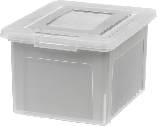 Miniatura 10 de IRIS USA Caja de archivos, organizador de archivos de plástico con tapas para archivos de cartas/legales, caja de documentos portátil para mudanza